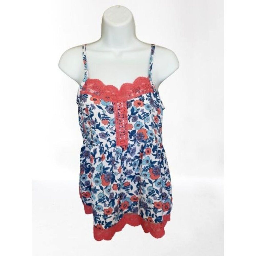 Ransom Girl Floral Y2K Lace Camisole L  Babydoll Stretch Fairycore Cottage Top